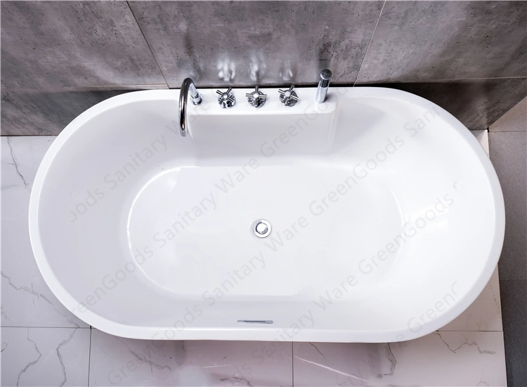 Freestanding Oval Shape Acrylic Bath Tub Center Drain with Faucet