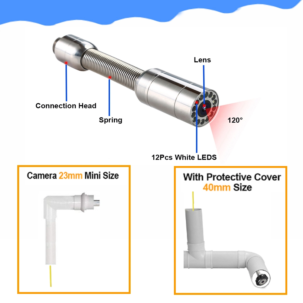 720p HD Pipe Sewer Drain Inspection with 23mm Endoscope Pipeline Camera