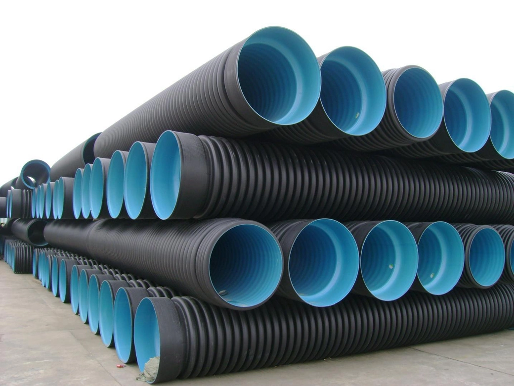 Blue Inside & Black Outside HDPE Double Wall Corrugated Drainage Pipe DN300 Plastic Culvert Pipe for Sewage System