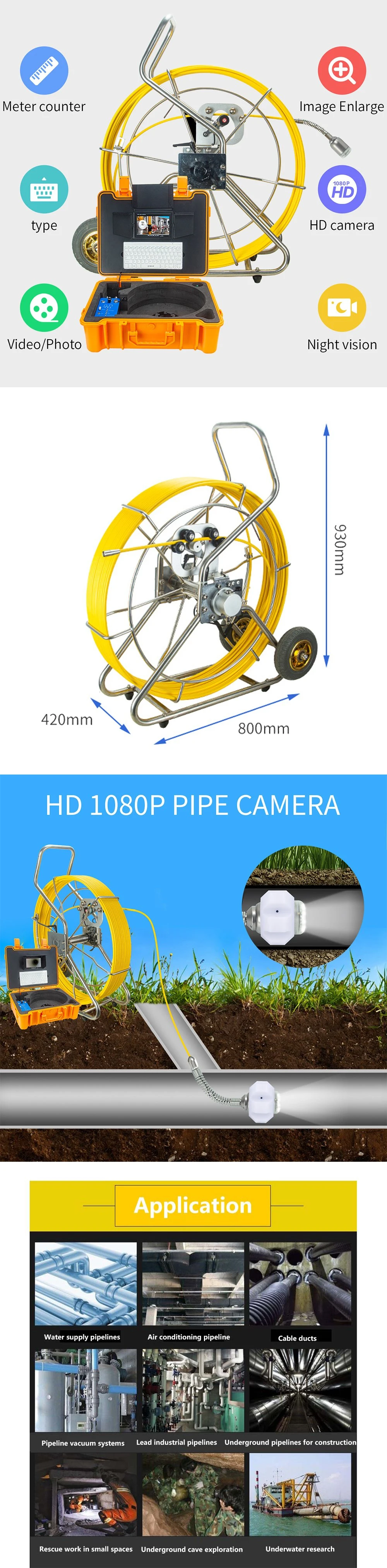 HD 1080P 50mm Lens Pipeline/Pipe Drain Wall Clean Inspection Endoscope Camera with 24PCS LED
