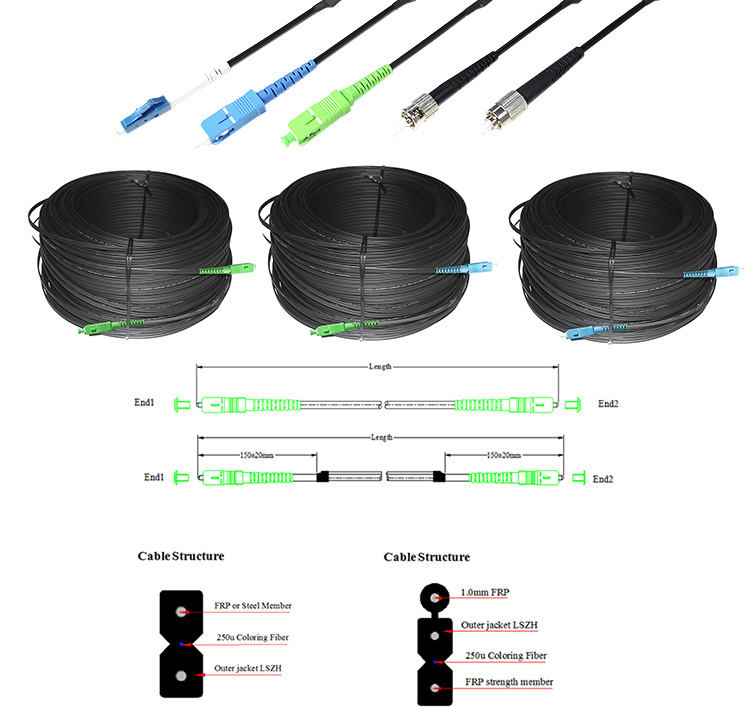 Factory Price Drop Cable FTTH Flat Drop Optical Fiber Cable Patch Cord with Sc/APC/Upc Connector