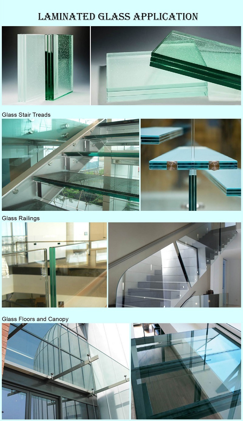 High Quality Clear and Tinted Safety Laminated Glass, Tempered Laminated Glass for Roof, Railings Floors and Skylight