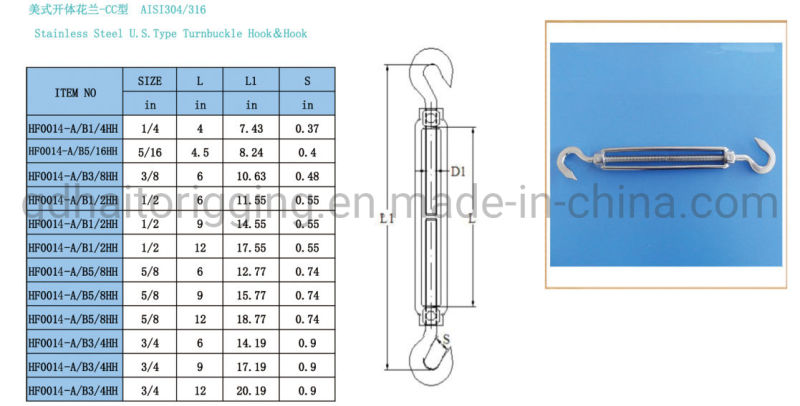 Stainless Steel JIS Type Hook and Hook Turnbuckles with Marine Hardware