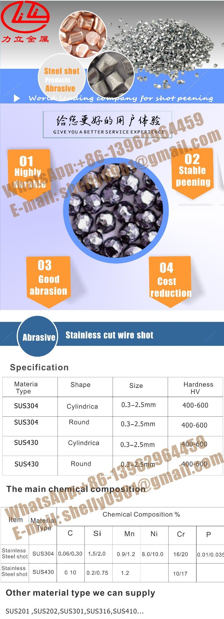 Abrasive/ Stainless Cut Wire Shot /Lead Shot / Zinc Shot / Cut Wire Shot / Ss Shot/ Copper Cut Wire Shot/Aluminum Shot /Steel Grit/ Shot Peening/ Blasting Shot