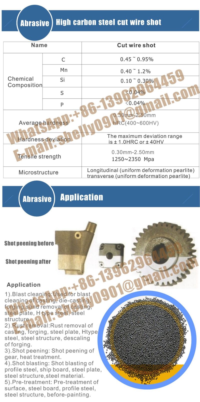 Abrasive Blasting Media/Stainless Steel Shot/Steel Shot/Steel Grit/Steel Ball/Conditioned Cut Wire/Blasting Wire Shot/Aluminum Cut Wire Shot