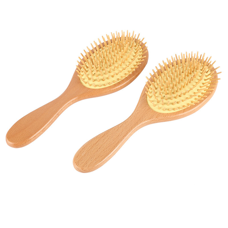 Premium Wooden Bamboo Oval Paddle Hair Brush with Ball Tipped Bristles From Natural Wood