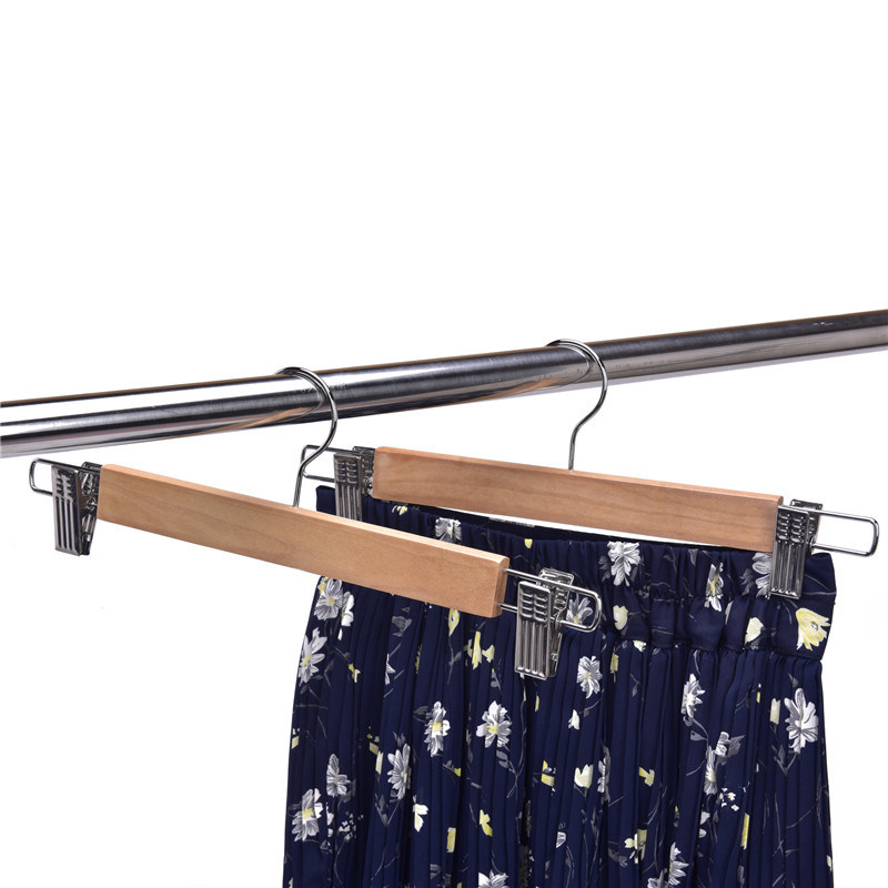 Supermarket Hot Sale Hanger Solid Wood Pants Hanger with Metal Clips