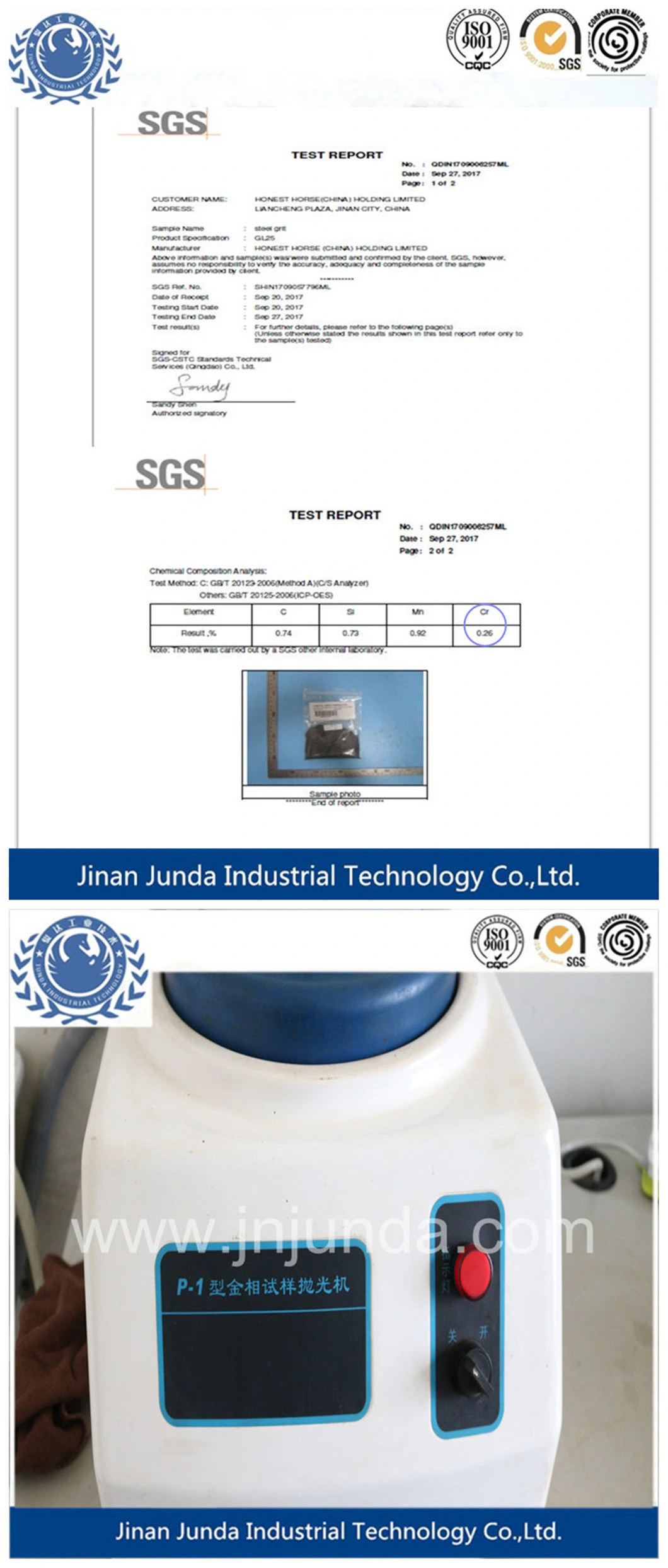 Contains Cr 0.26/SAE Standard/Sandblasting Abrasives Steel Grit Gl40 for Sandblasting with ISO