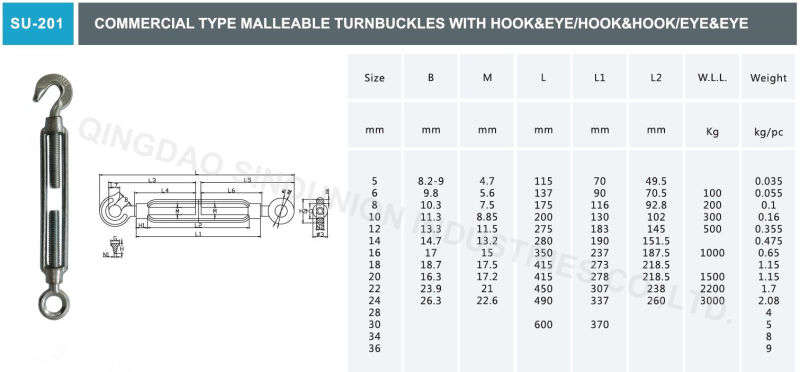 Elec. Galv. Commercial Type Turnbuckle with Hook&Eye / Eye&Eye / Hook&Hook