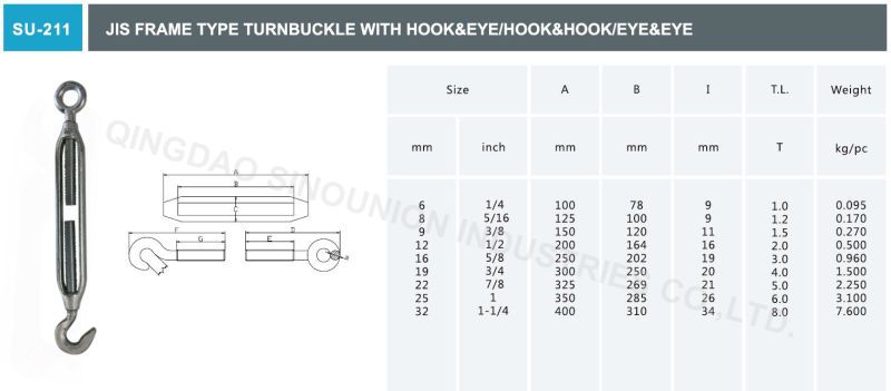 JIS Frame Type Turnbuckle with Hook&Eye Hook&Hook Eye&Eye