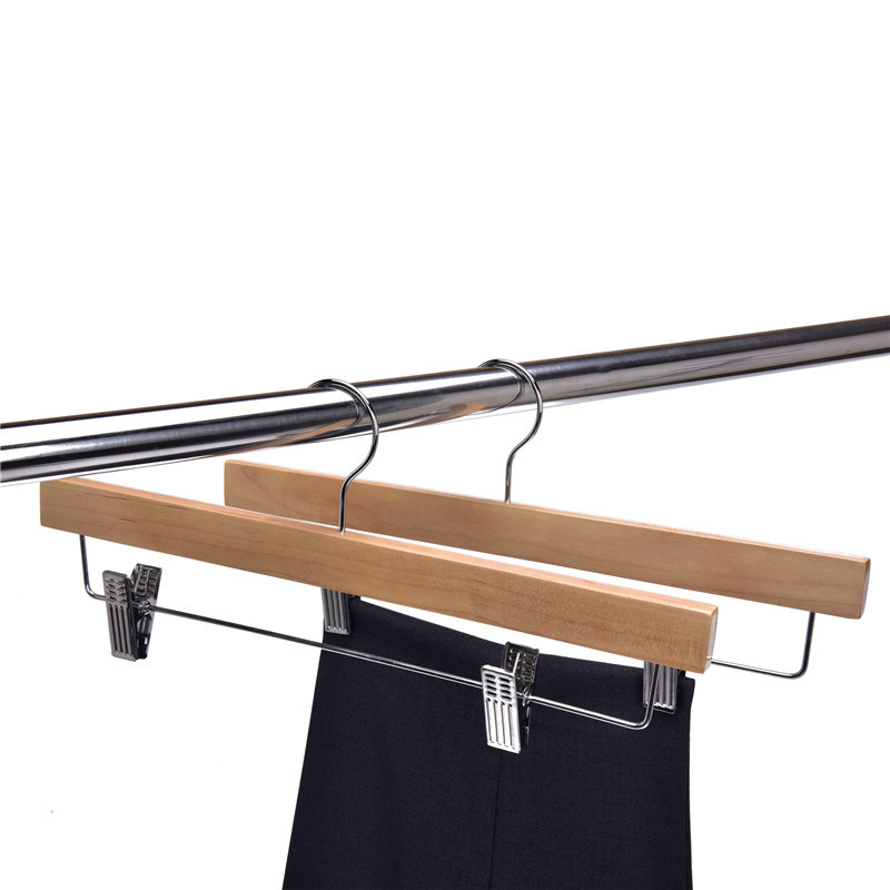 Wooden Skirt Hanger Garment Pant Hanger with Clip