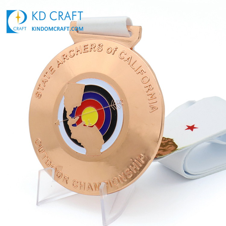 Personalized Custom Logo Engraved Metal Zinc Alloy Enamel Copper Plated Rotatable Championship Archery Shooting Sports Medal
