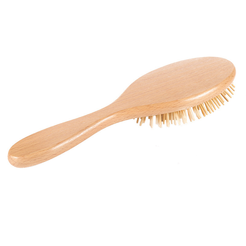 Premium Wooden Bamboo Oval Paddle Hair Brush with Ball Tipped Bristles From Natural Wood