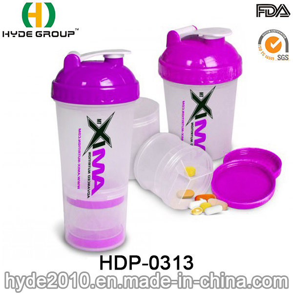 2019 Hot Sale BPA Free Plastic Powder Shake Bottle with Stainless Steel Ball (HDP-0313)