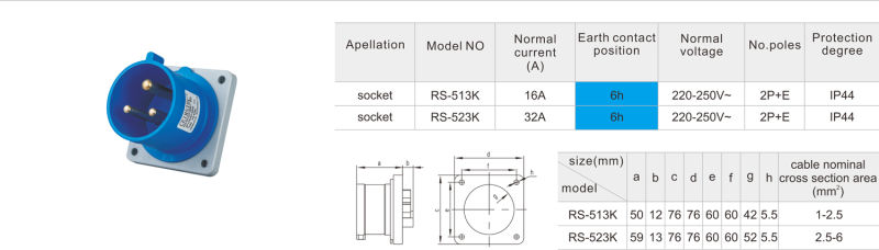 16A 3 Pin Industrial Appliance Socket Industrial Socket Stage Socket