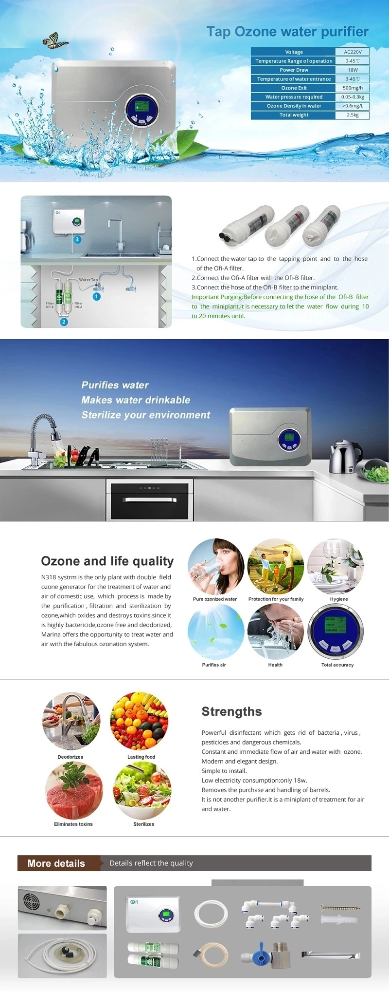 2020 Portable Water Ozone Generator HEPA Filter Water Purifier
