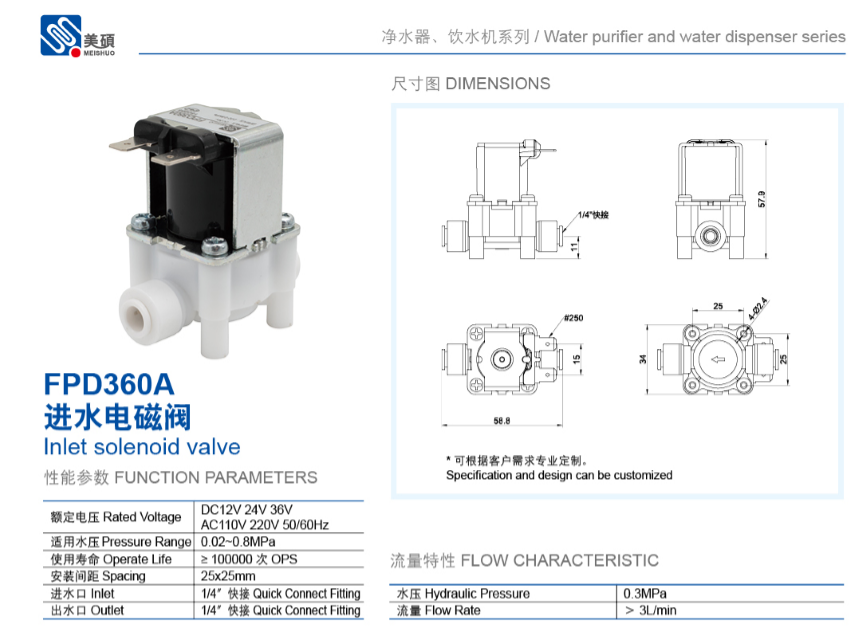 Meishuo Fpd360A Electric 12VDC Plastic Solenoid Valves for Water Purifier