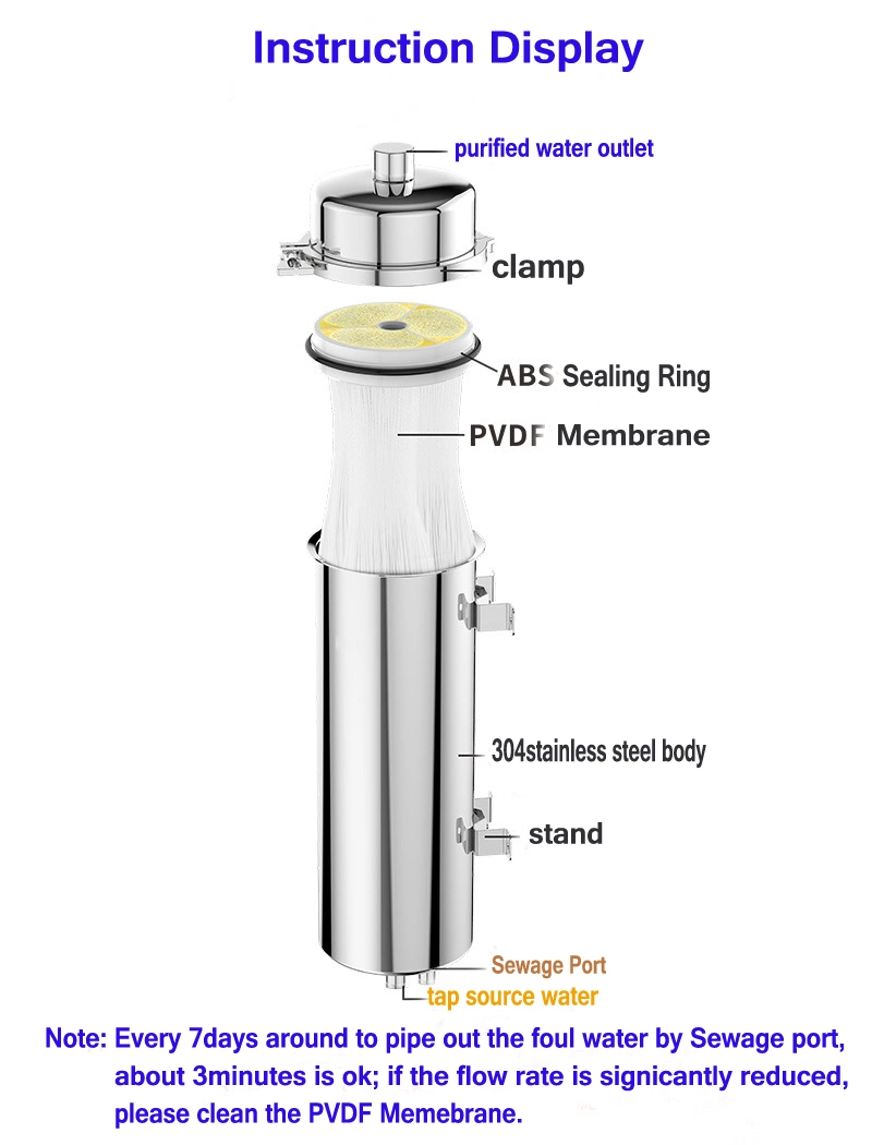 0.01ml Um 1000L/H PVDF Ultra Filtration Water Purifier/Tap Water Filter/Drinking Water Purifier SUS304 (102mm diameter)