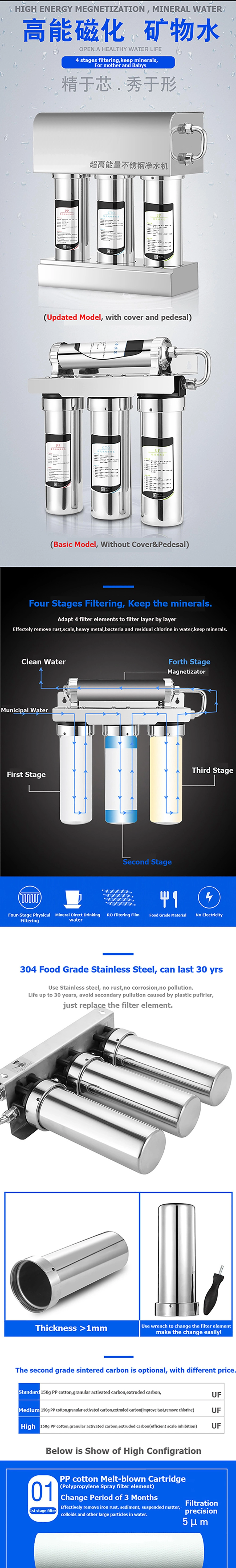 Under-Sink 4 Stage UF Water Purifier Stainless Steel Water Filter