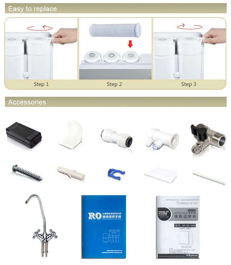 Under Sink Home Use Water Filter Reversible Osmosis RO System 5 Stages Water Purifier