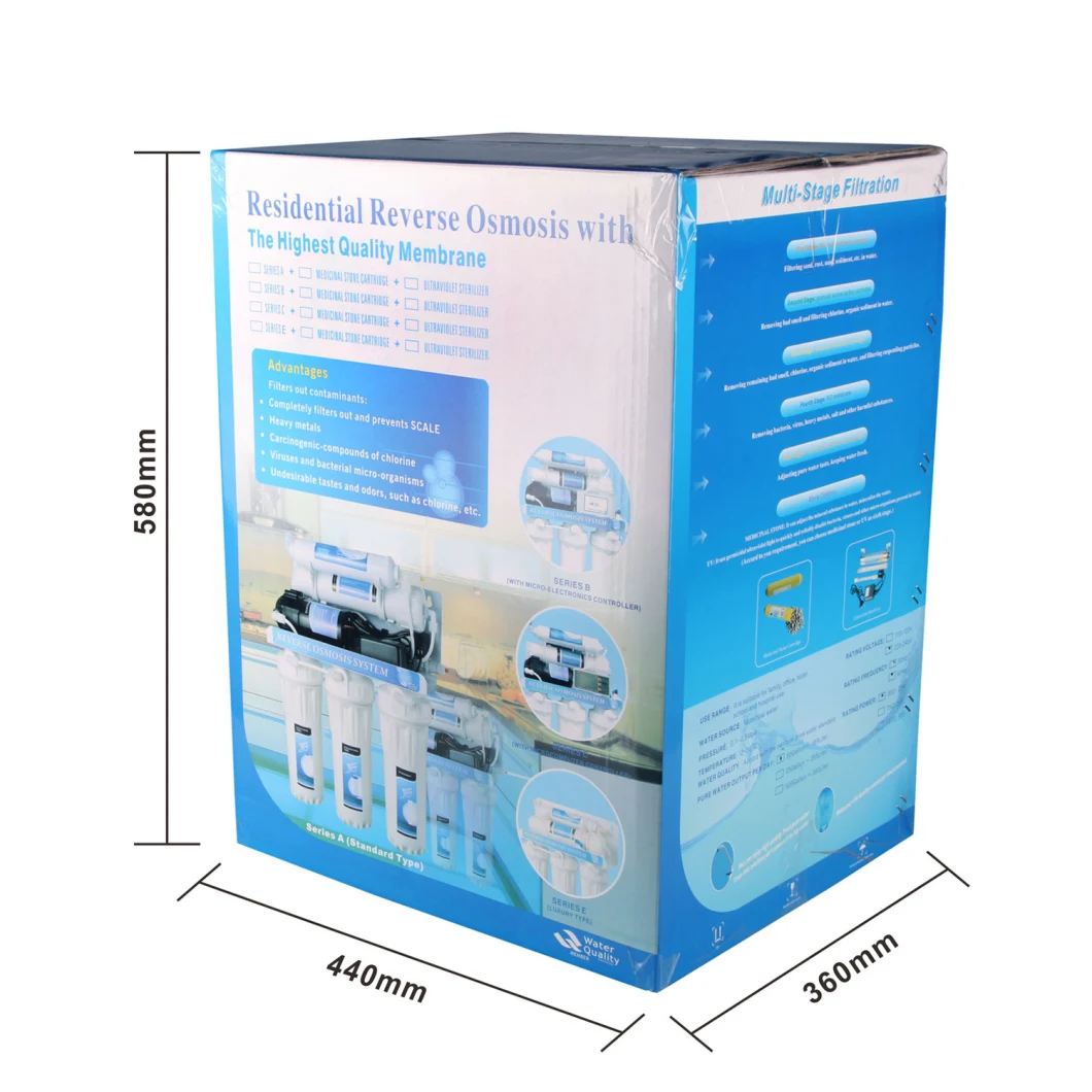 7 Stage 50/75/100gpd Reverse Osmosis System Home Purification RO Water Purifier with UV Sterilizer