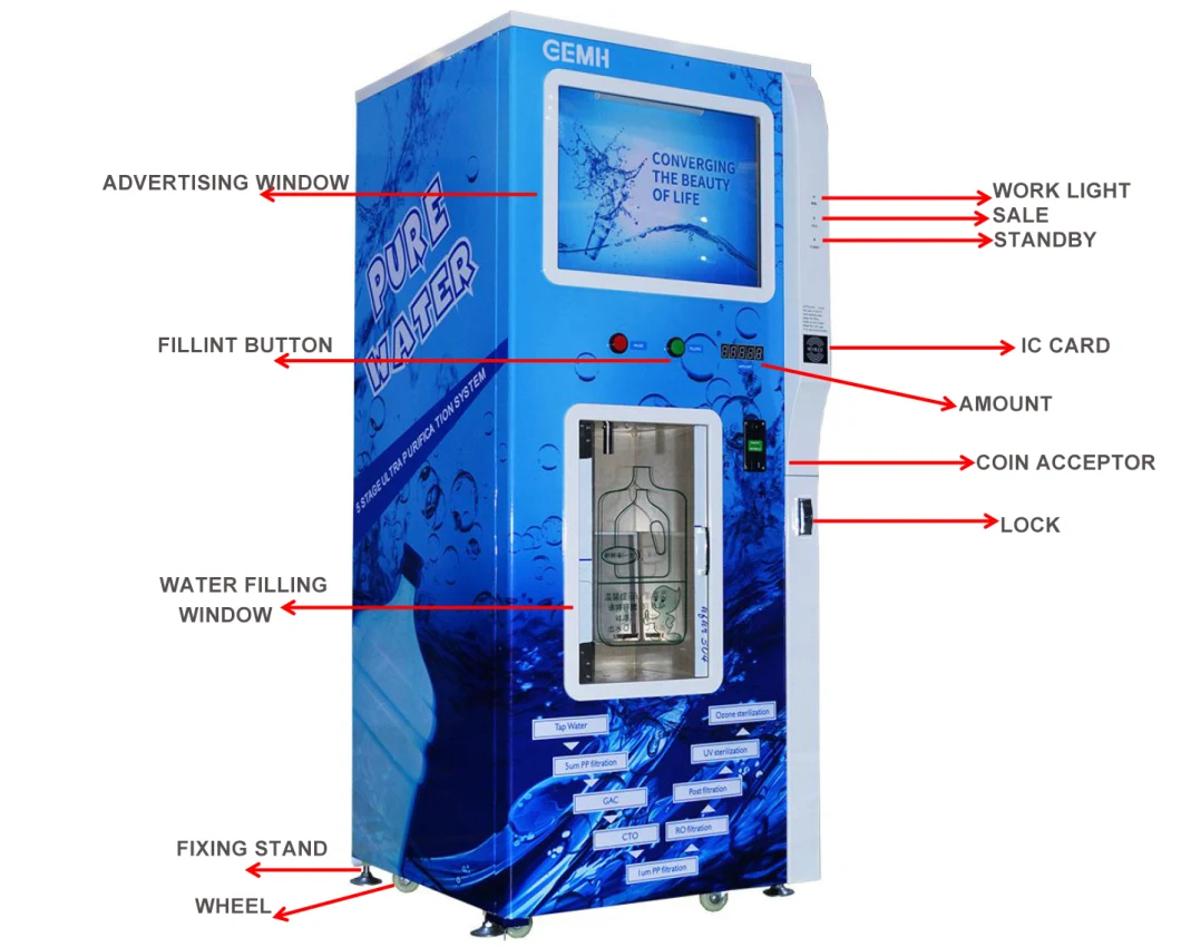 Pure Water Purifier Reverse Osmosis RO Refill Water Vending Machine for Wholesale
