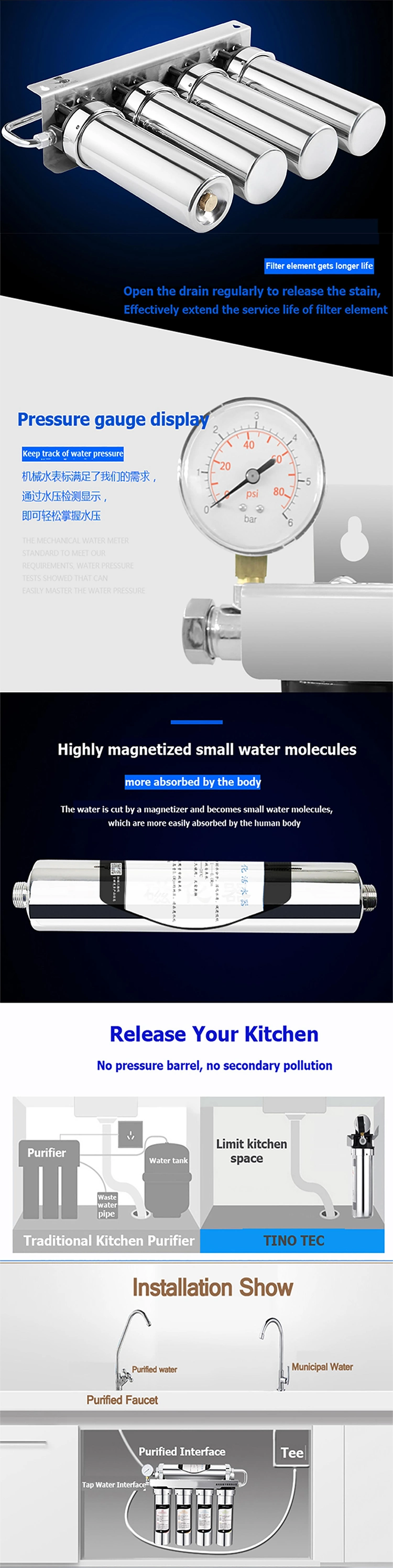 Under Sink Stainless Steel Water Purifier 5 Stage Water Filter