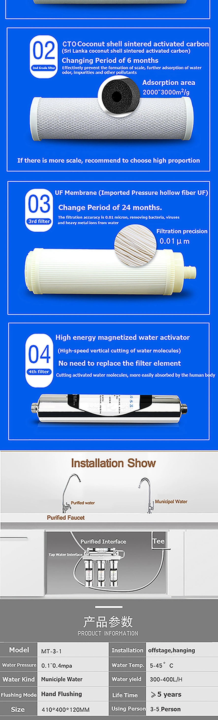 Alkaline UF Water Filter Stainless Steel Counter-Top Water Purifier