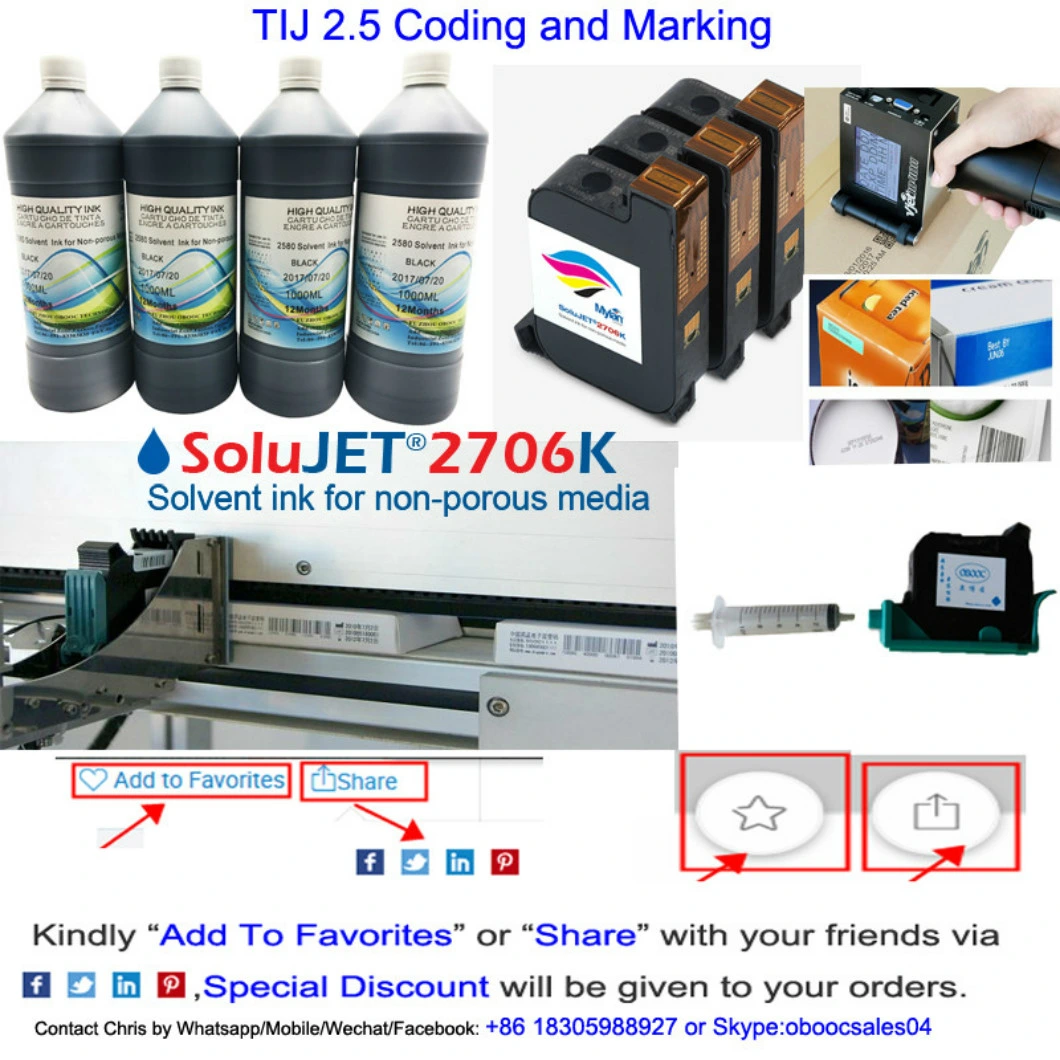 Original W3t10b Fast Dry Solvent Ink Cartridge 2590 for Hand Held Tij Inkjet Printer