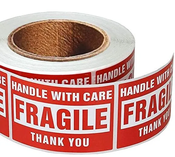 Labels, Handle with Care Fragile Thank You, Red Warning Shipping Label Stickers Adhesive Label