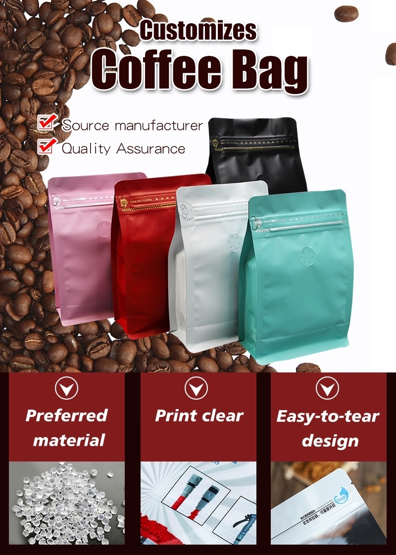 Private Label Matte Finished Aluminum Foil Coffee Bags 250g Doy Pack Coffee Beans Packaging with Valve