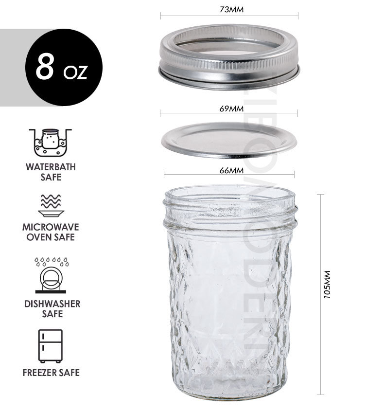 6 Pack Clear Glass Container Mason Jars 8 Oz Mini Canning Jars Airtight Regular Silver Mouth DIY Jam Honey Food Labels Fermentation Kit