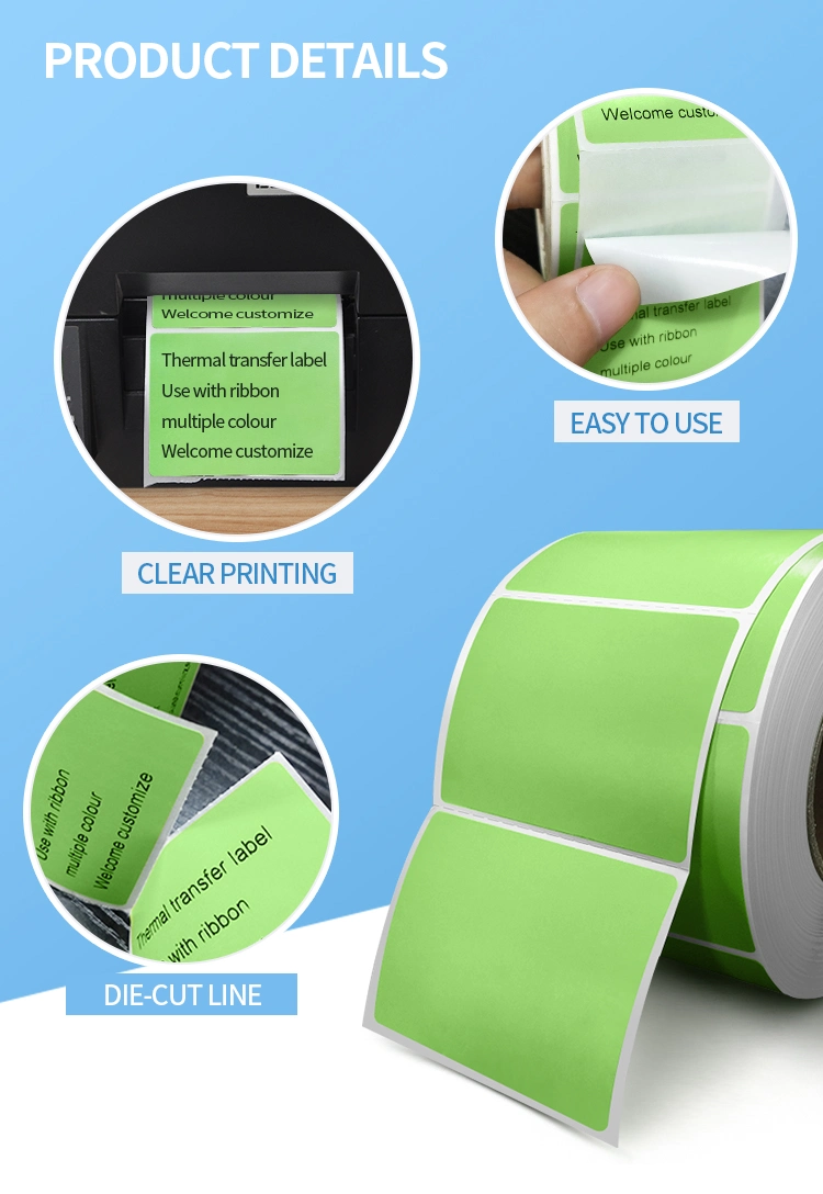 Free Sample Zebra Barcode Printer Color Self Adhesive Thermal Transfer Label Blank Sticker