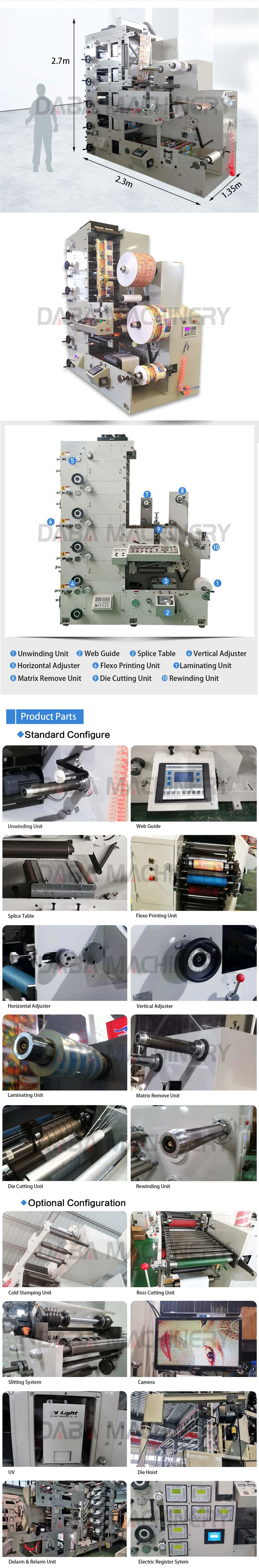 Automatic 5 Colors Label Sticker Flexo Flexographic Printing Machine Printer