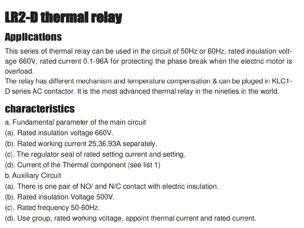 Lr2-D13 Thermal Overload Relay, ISO9001 Passed High Quality Thermal Relay, CE Proved Thermal Overload Irelay