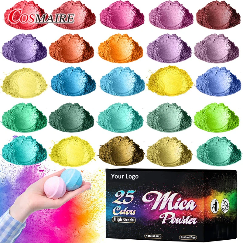 Private Label 25 Colors Mica Pigment Powder Jar Set for DIY Soap Making Epoxy Resin