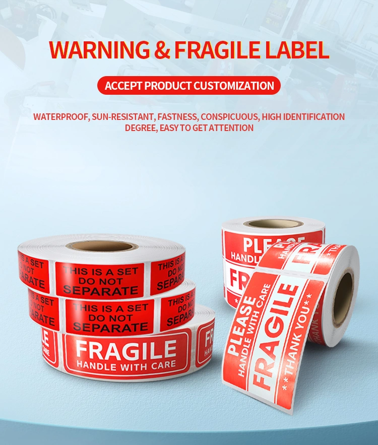 Hot Selling Self Adhesive Printing Security Label Fragile Stickers Warning Labels