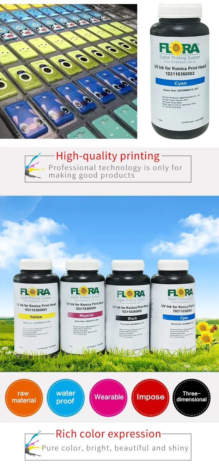 Flora UV Inkjet Printer Ink for Konica Printhead