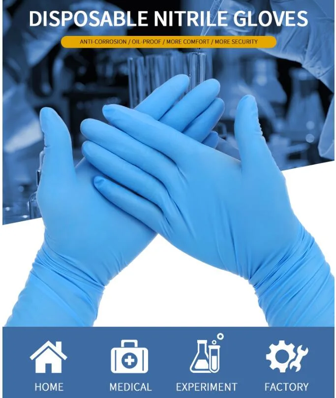 Factory Direct Supply Medical Supplies Powder-Free Disposable Check Nitrile Gloves