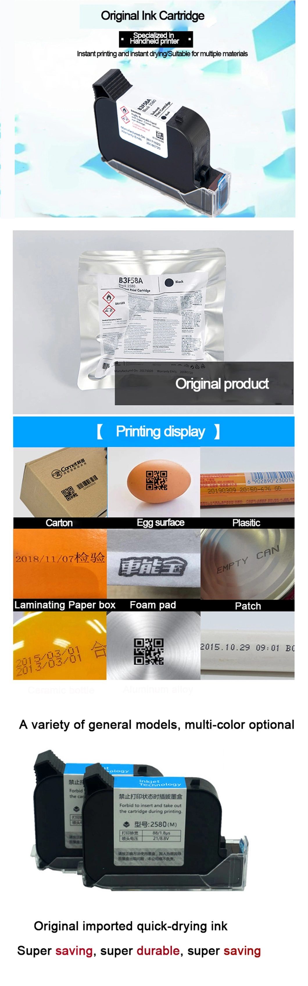 Fast Dry 2580 2588 Ink Cartridge for Inkjet Coding Printer