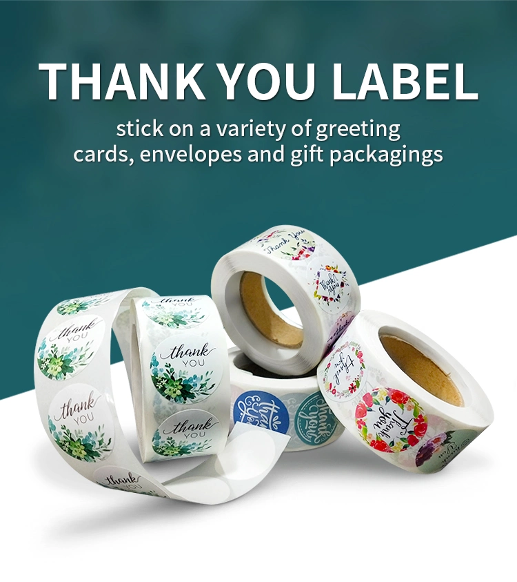 Custom Logo Round Colorful Kraft Roll Thermal Paper Label Thank You Sticker Labels