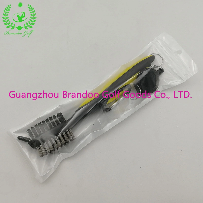 Yellow Color Handle Grip Double-Sided Steel PP Golf Cleaning Brush
