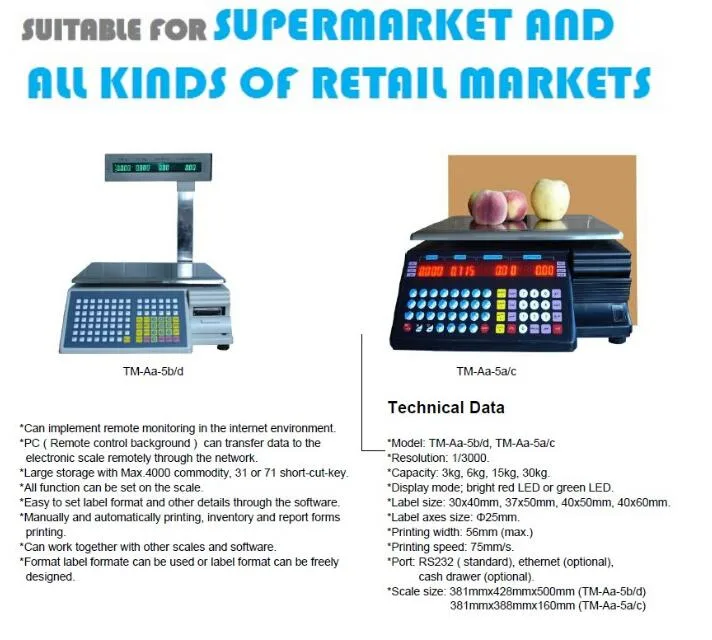 30kg Digital Barcode Label Printer Scale Retail Scale
