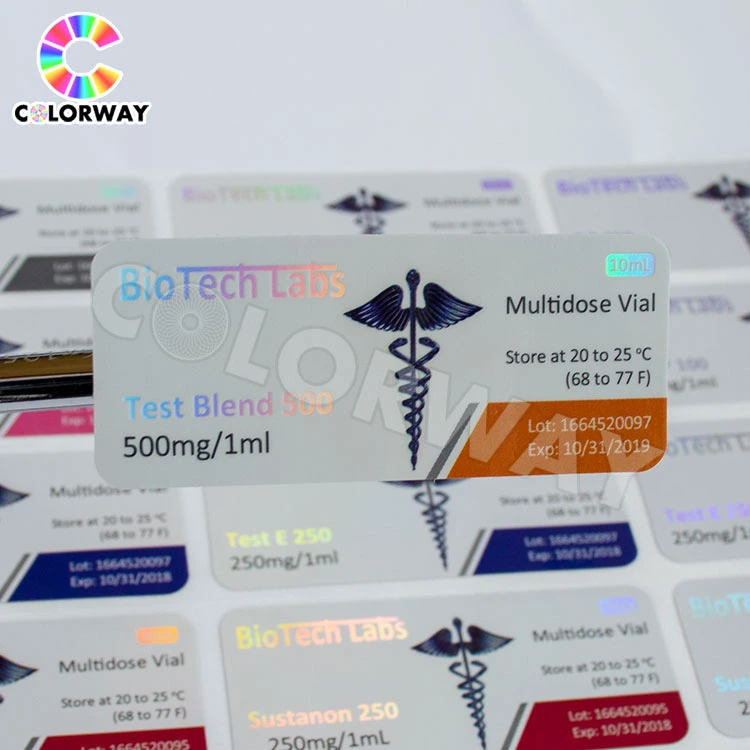 Bespoke Gloss Lamination Finish 10ml Hologram Steroid Vial Labels