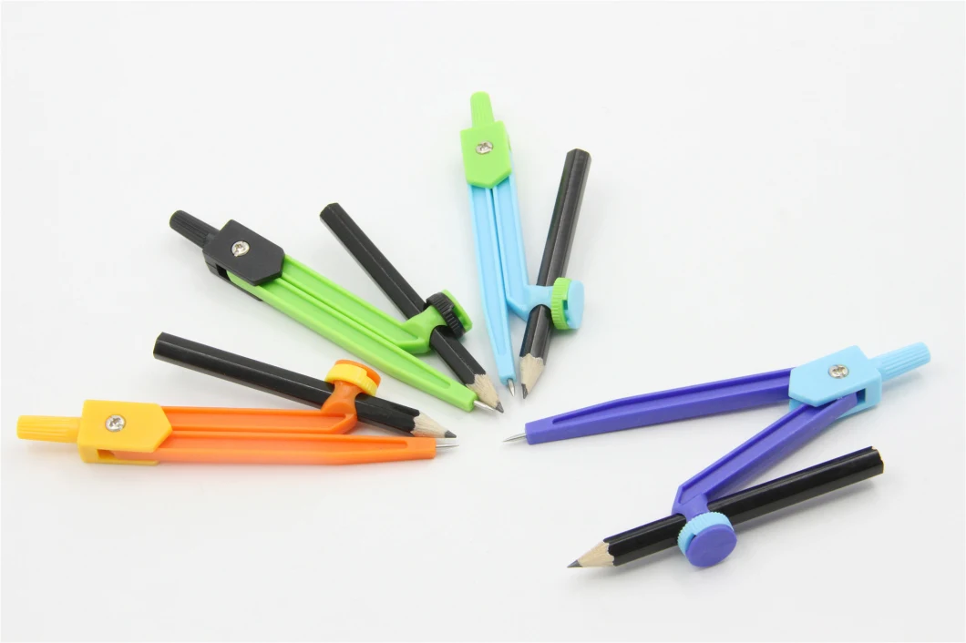 New Fashion Stationery Safety Math Plastic Compass with Pencil Stationery for Children with Bulk or Blistercard