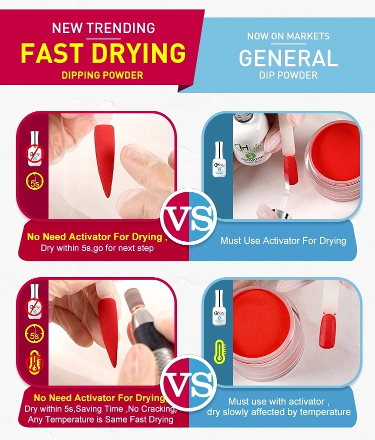 Fast Drying Dipping Powder Nail System, No Need of Activator to Dry