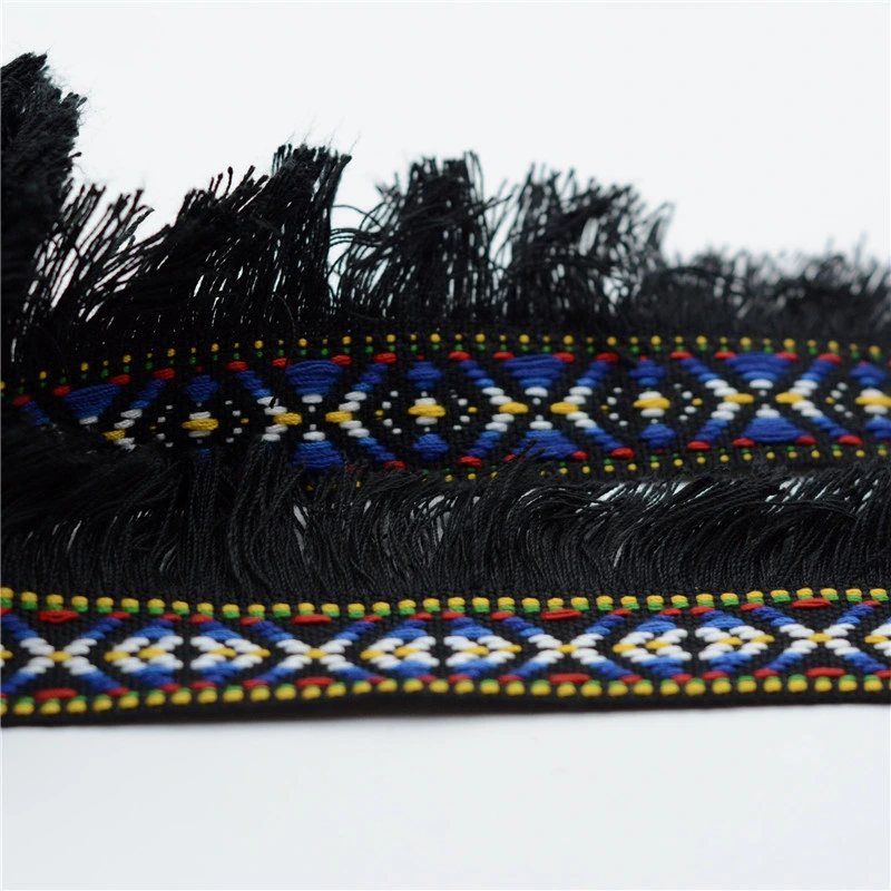 Free Sample Festival Decorative Ribbon Ethnic Ribbons Floral Woven Black Ribbon for Clothes