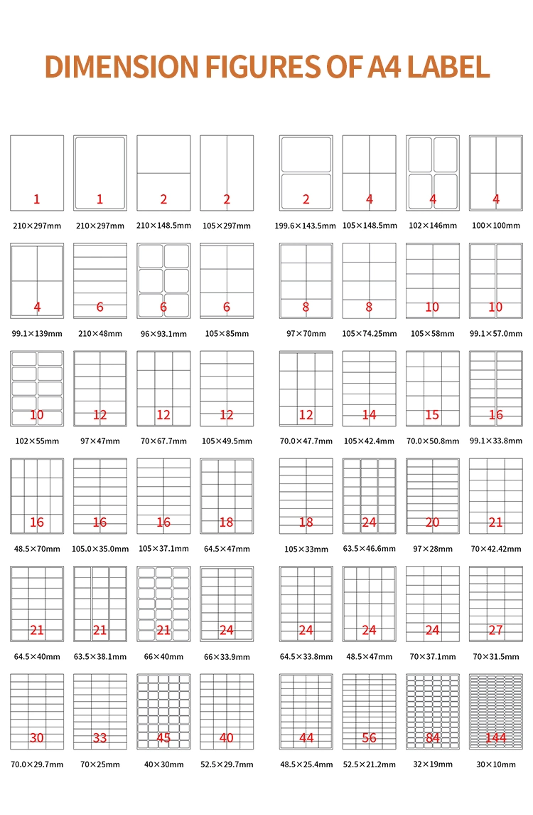 A4 Size Label Printable Labels Sticker Paper for Inkjet Printer