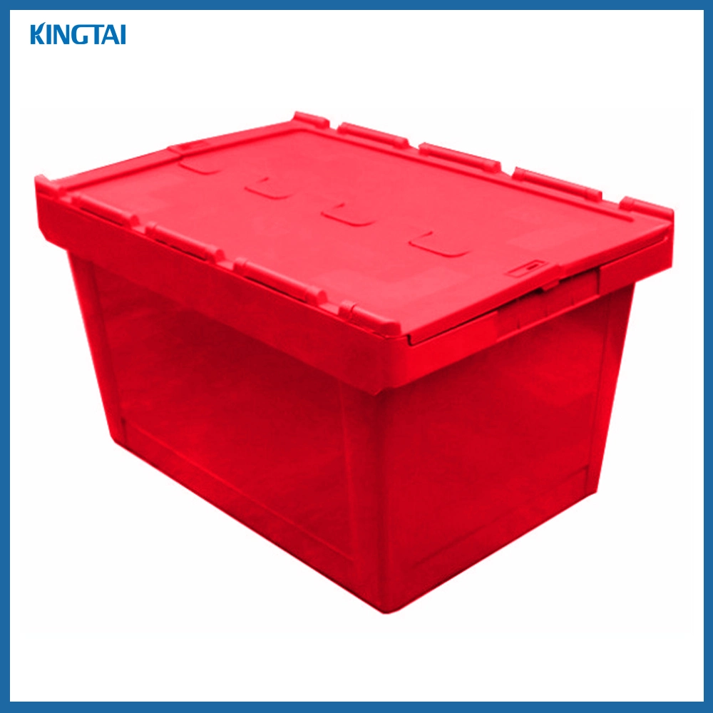 Stackable Hinged Plastic Tote Box/ Plastic Storage Container/ Plastic Moving Crate with Attached Lid
