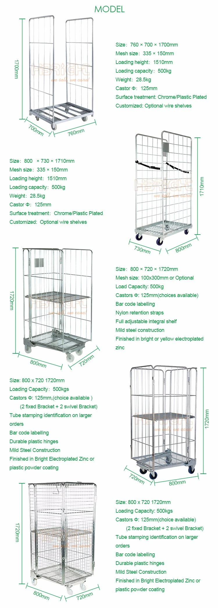 Logistics Industry Stainless Steel Galvanized Logistics Trolley with Caster